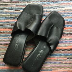 Montego Bay Club Black Leather Slide Sandals